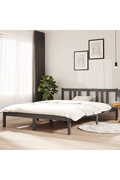 Concept Σκελετός κρεβατιού, γκρι, 140x200 εκ., μασίφ ξύλο πεύκου