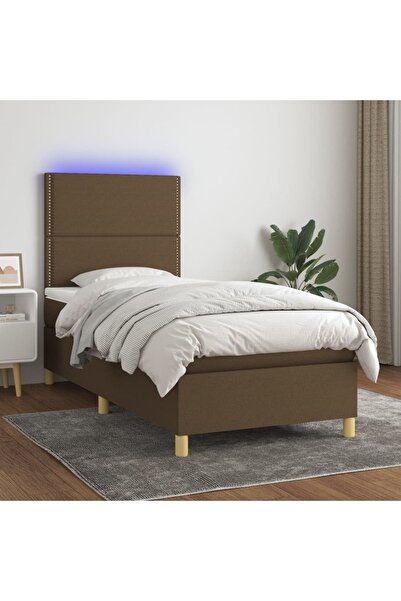 Concept Κρεβάτι με ελατήρια, στρώμα και LED, σκούρο καφέ, 100x200 cm, ύφασμα