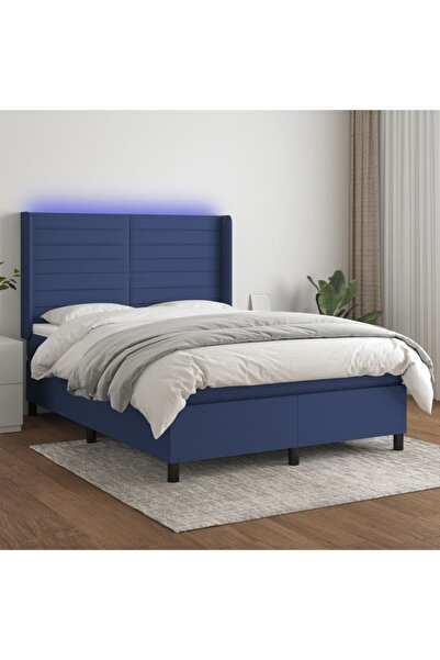 Concept Κρεβάτι με ελατήρια, στρώμα και LED, μπλε, 140x200 cm, ύφασμα