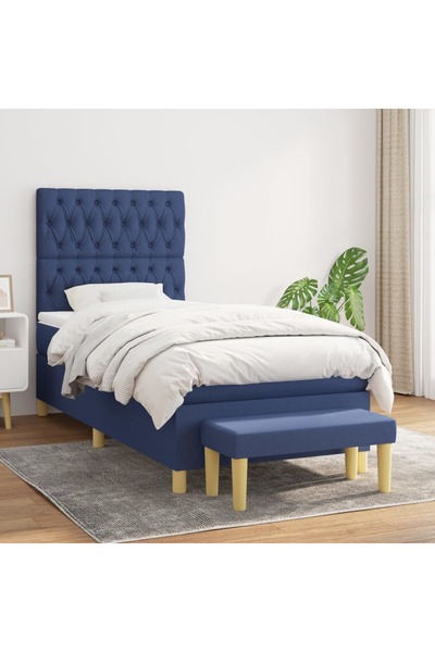 Concept Pat box spring cu saltea, albastru, 90x200 cm, textil