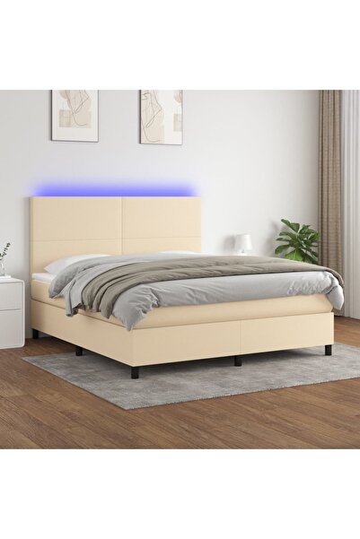 Concept Pat cu arcuri, saltea și LED, crem, 160x200 cm, textil