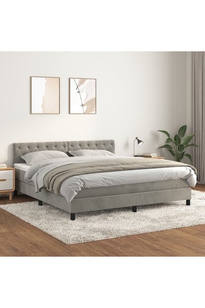 Concept Pat box spring cu saltea, gri deschis, 160x200 cm, catifea