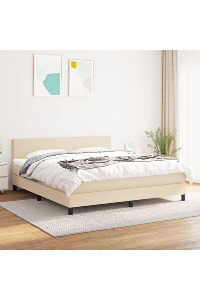 Concept Pat box spring cu saltea, crem, 160x200 cm, material textil