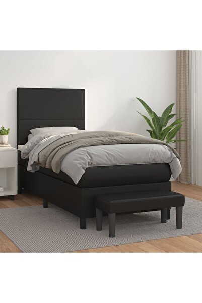 Concept Pat box spring cu saltea, negru, 100x200 cm, piele ecologică