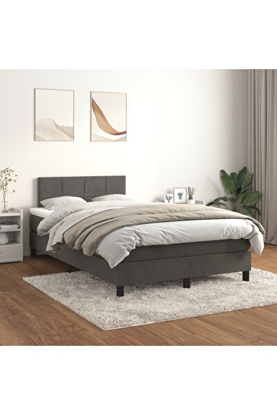 Concept Pat box spring cu saltea, gri închis, 120x200 cm, catifea