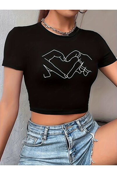 GALASHOP Heart Patterned Printed , Women's T-Shirt with Round Neck and Short ...