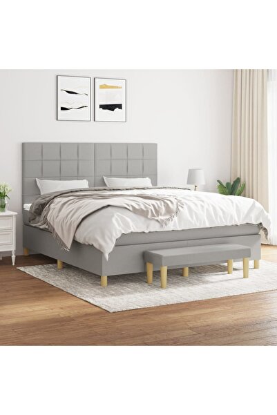 Concept Κρεβάτι Continental με στρώμα, ανοιχτό γκρι, 160x200 cm, ύφασμα
