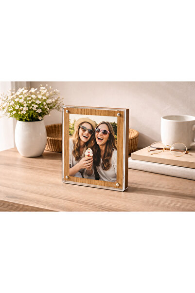 PLEXIROM Rama foto magnetica 15 x 21 cm (format A5), acril transparent + lemn...