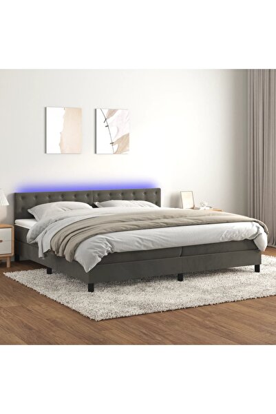 Concept Pat cu arcuri, saltea și LED, gri închis, 200x200 cm, catifea