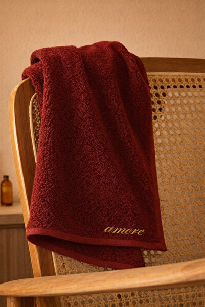 LIWOGY Amore Embroidered Burgundy Colored Hand and Face Hair Towel 50X90