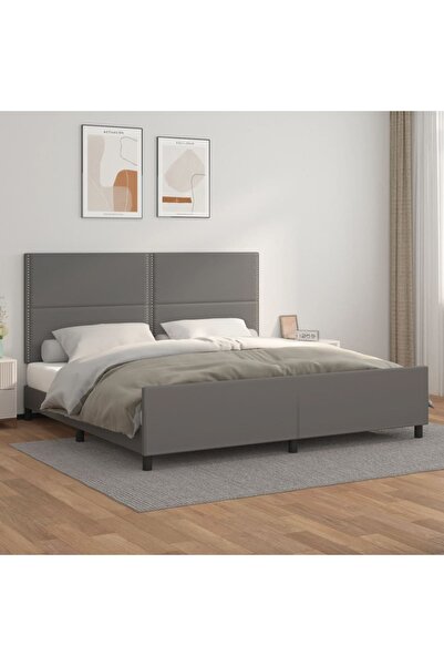 Concept Cadru de pat cu tăblie, gri, 200x200 cm, piele ecologică