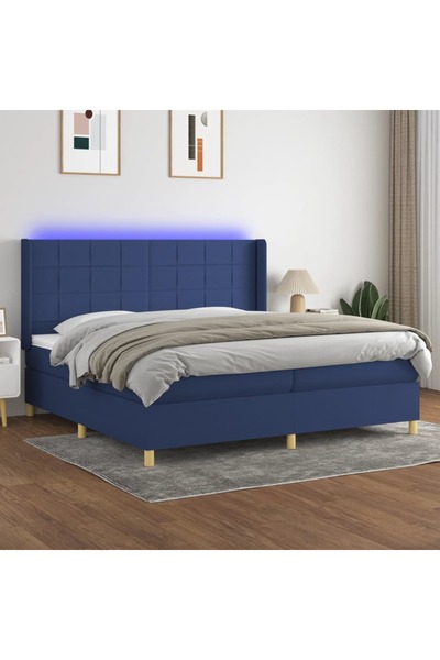 Concept Κρεβάτι με ελατήρια, στρώμα και LED, μπλε, 200x200 cm, ύφασμα