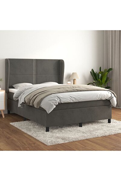 Concept Pat box spring cu saltea, gri închis, 140x190 cm, catifea