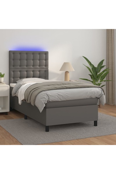 Concept Κρεβάτι με ελατήρια, στρώμα και LED, γκρι, 90x190 cm, οικολογικό Δερμ...