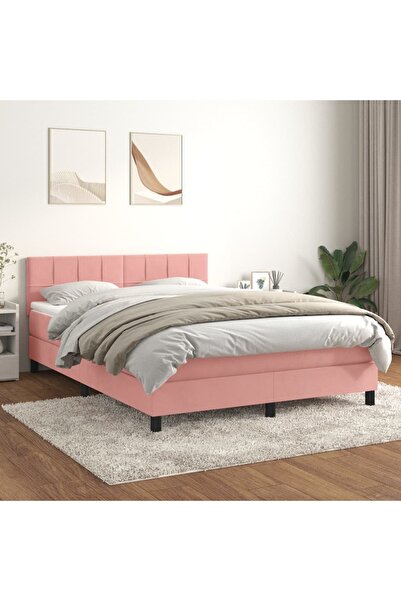 Concept Pat box spring cu saltea, roz, 140x200 cm, catifea