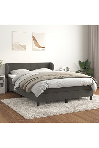 Concept Pat box spring cu saltea, gri închis, 140x190 cm, catifea
