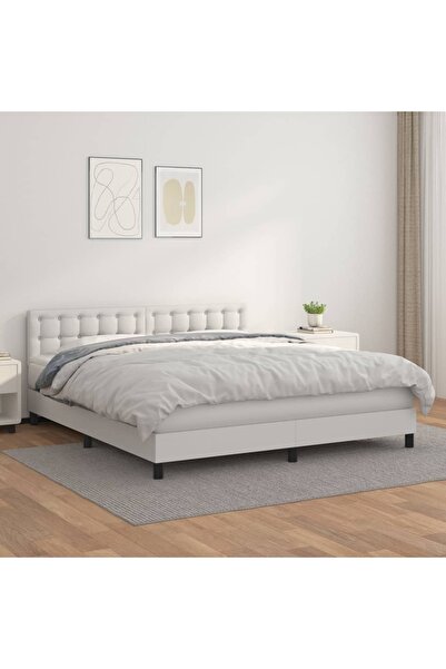 Concept Pat box spring cu saltea, alb, 160x200 cm, piele ecologică