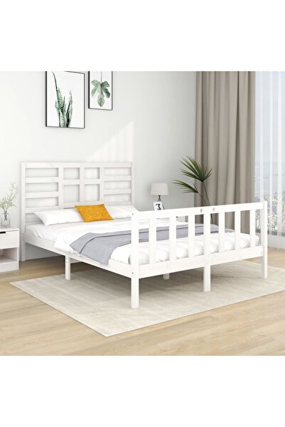 Concept Cadru pat, alb, 140x190 cm, lemn masiv