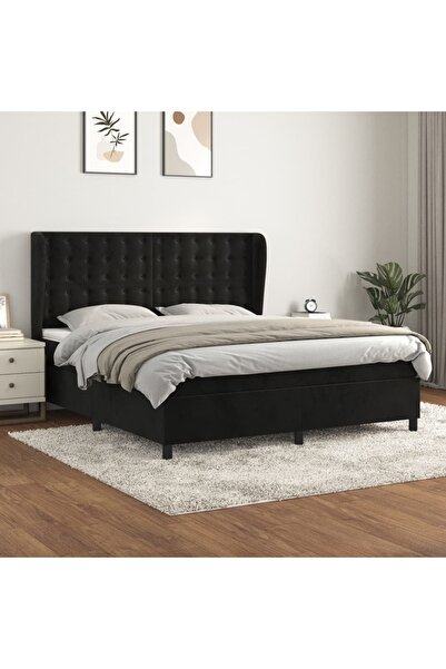 Concept Pat box spring cu saltea, negru, 160x200 cm, catifea