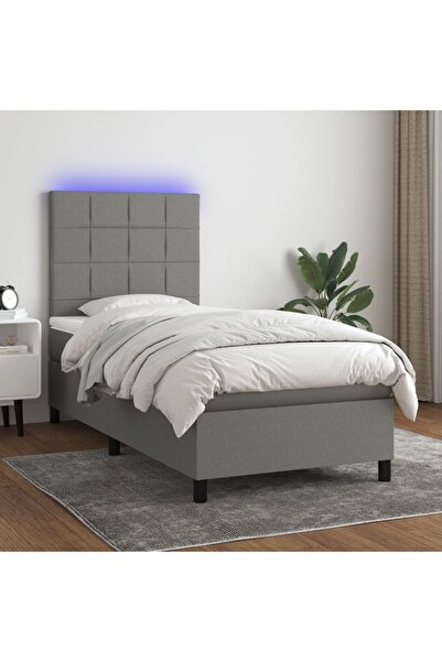 Concept Κρεβάτι με ελατήρια, στρώμα και LED, σκούρο γκρι, 90x190 cm, ύφασμα