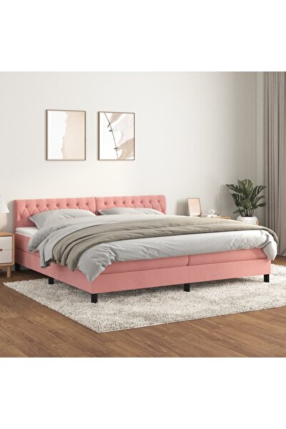 Concept Pat box spring cu saltea, roz, 200x200 cm, catifea