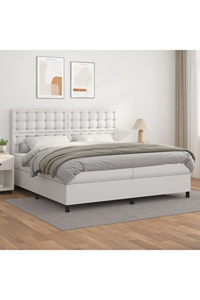 Concept Κρεβάτι με ελατήρια και στρώμα, λευκό, 200x200 cm, οικολογικό Δερμάτινο