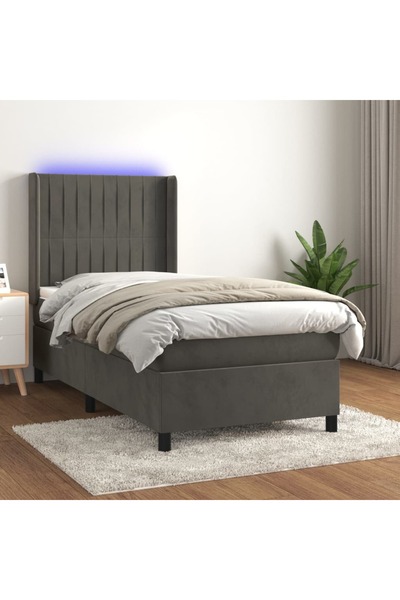 Concept Pat cu arcuri, saltea și LED, gri închis, 100x200 cm, catifea