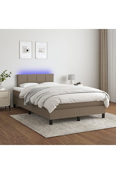 Concept Pat cu arcuri, saltea și LED, gri taupe, 120x200 cm, textil