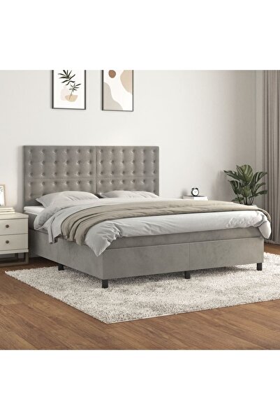 Concept Pat box spring cu saltea, gri deschis, 160x200 cm, catifea