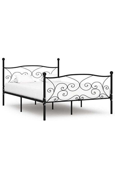 Concept Cadru de pat cu bază din șipci, negru, 160 x 200 cm, metal