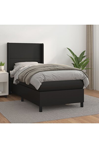Concept Pat box spring cu saltea, negru, 90x190 cm, piele ecologică