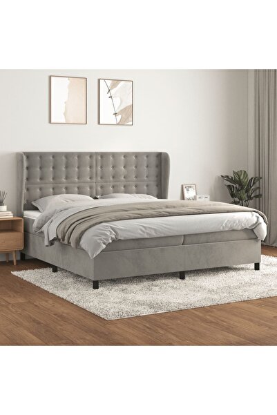 Concept Pat box spring cu saltea, gri deschis, 200x200 cm, catifea