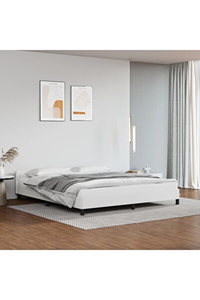 Concept Σκελετός κρεβατιού με κεφαλάρι, λευκό, 180x200 cm, οικολογικό Δερμάτινο