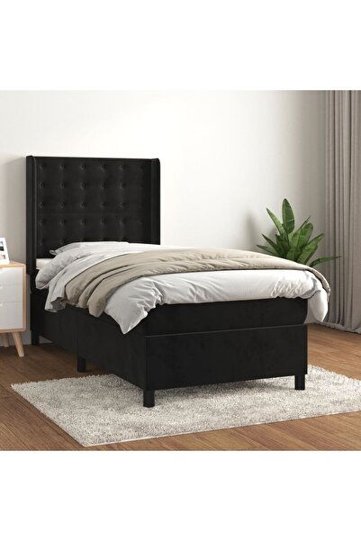 Concept Pat box spring cu saltea, negru, 90x200 cm, catifea