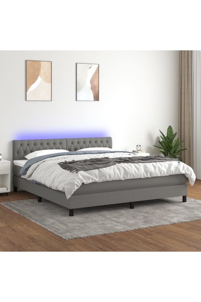 Concept Pat cu arcuri, saltea și LED, gri închis, 180x200 cm, textil