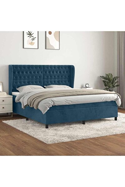 Concept Pat box spring cu saltea, albastru închis, 140x200 cm, catifea