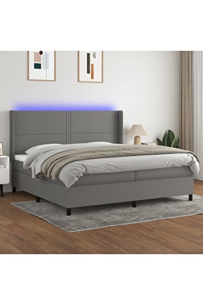 Concept Κρεβάτι με ελατήρια, στρώμα και LED, σκούρο γκρι, 200x200 cm, ύφασμα