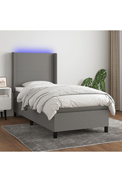 Concept Pat cu arcuri, saltea și LED, gri închis, 90x200 cm, textil