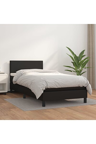 Concept Pat box spring cu saltea, negru, 100x200 cm, piele ecologică