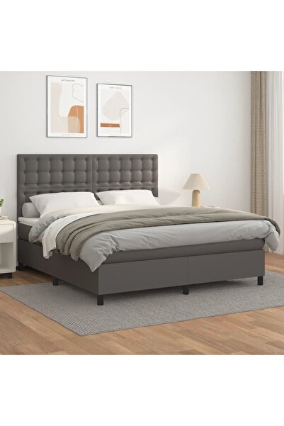Concept Pat box spring cu saltea, gri, 180x200 cm, piele ecologică