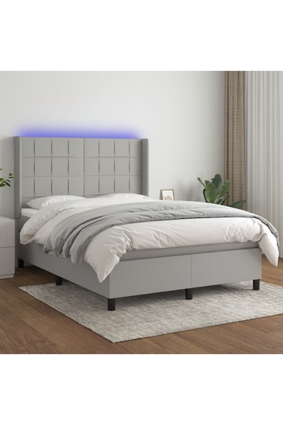 Concept Pat cu arcuri, saltea și LED, gri deschis, 140x190 cm, textil