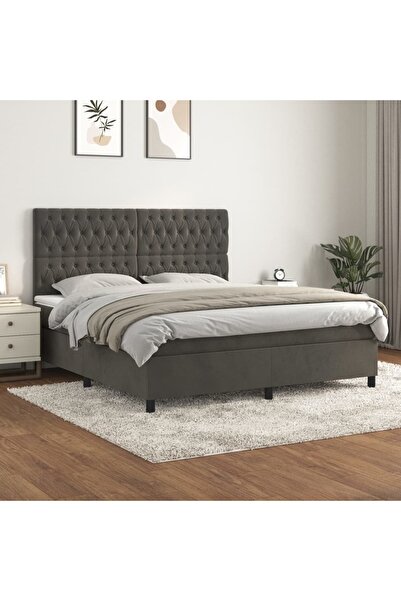 Concept Pat box spring cu saltea, gri închis, 180x200 cm, catifea