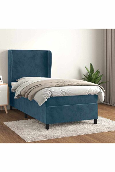 Concept Pat box spring cu saltea, albastru închis, 90x190 cm, catifea