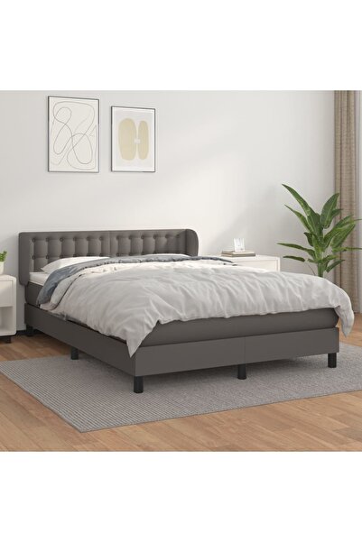 Concept Pat box spring cu saltea, gri, 140x190 cm, piele ecologică
