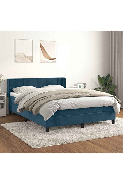 Concept Pat box spring cu saltea, albastru închis, 140x200 cm, catifea