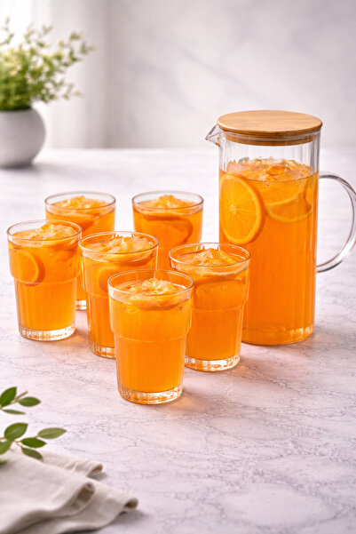 YzHome طقم مشروبات مياه زجاجي مكون من 7 قطع، كوب، كوب، إبريق