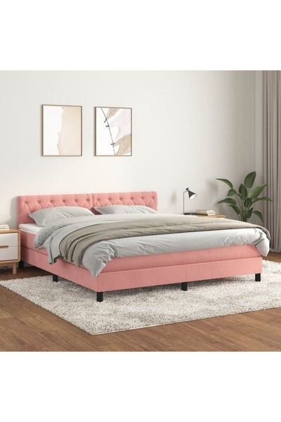 Concept Pat box spring cu saltea, roz, 160x200 cm, catifea