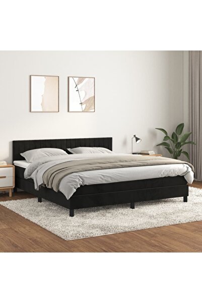 Concept Pat box spring cu saltea, negru, 160x200 cm, catifea