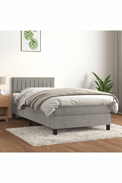 Concept Pat box spring cu saltea, gri deschis, 80x200 cm, catifea