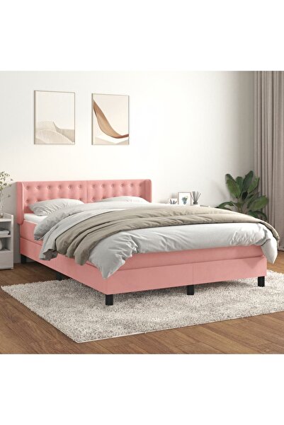 Concept Pat box spring cu saltea, roz, 140x200 cm, catifea